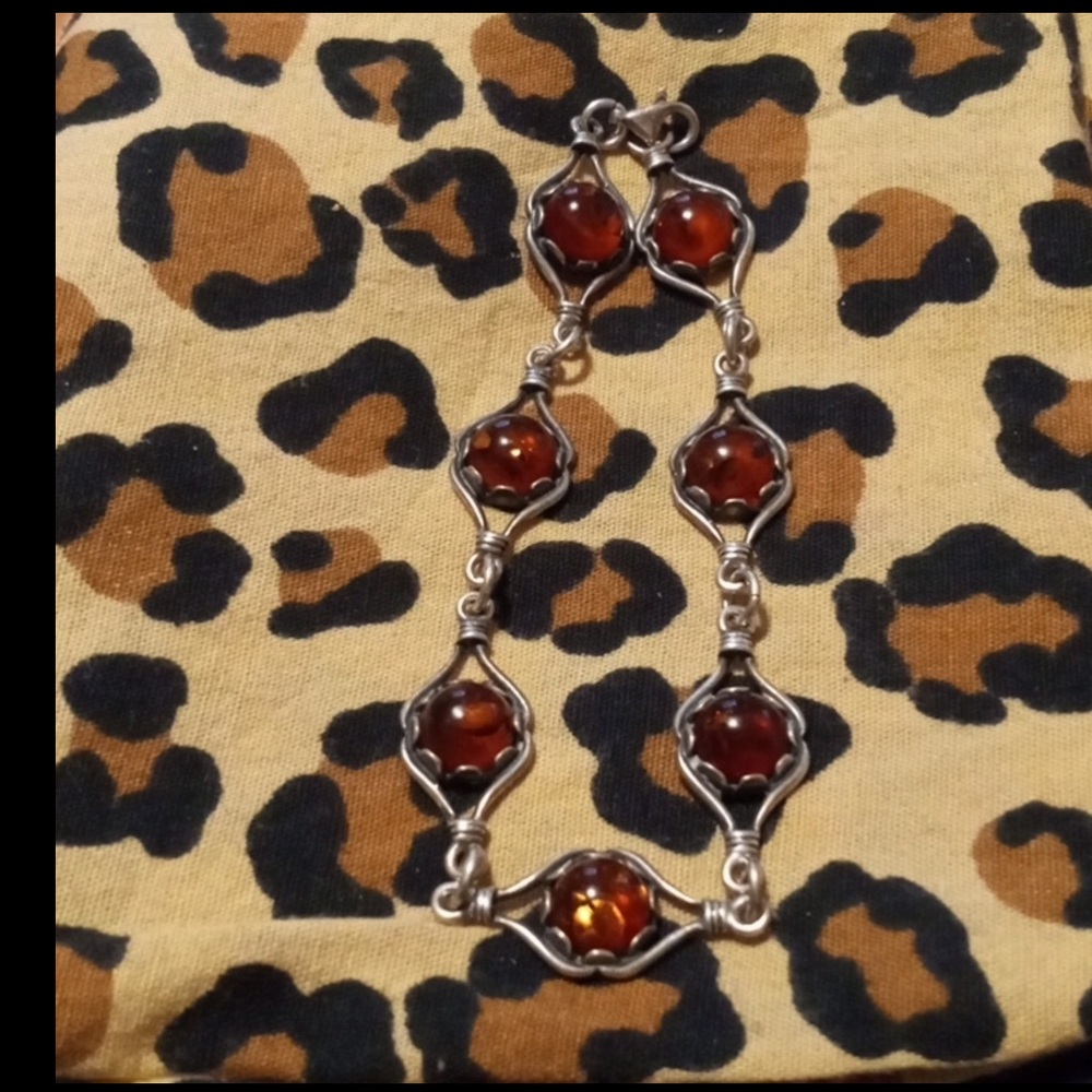 🌻Beautiful Victorian Genuine Sterling Silver & Baltic Amber Link Bracelet - Picture 12 of 12